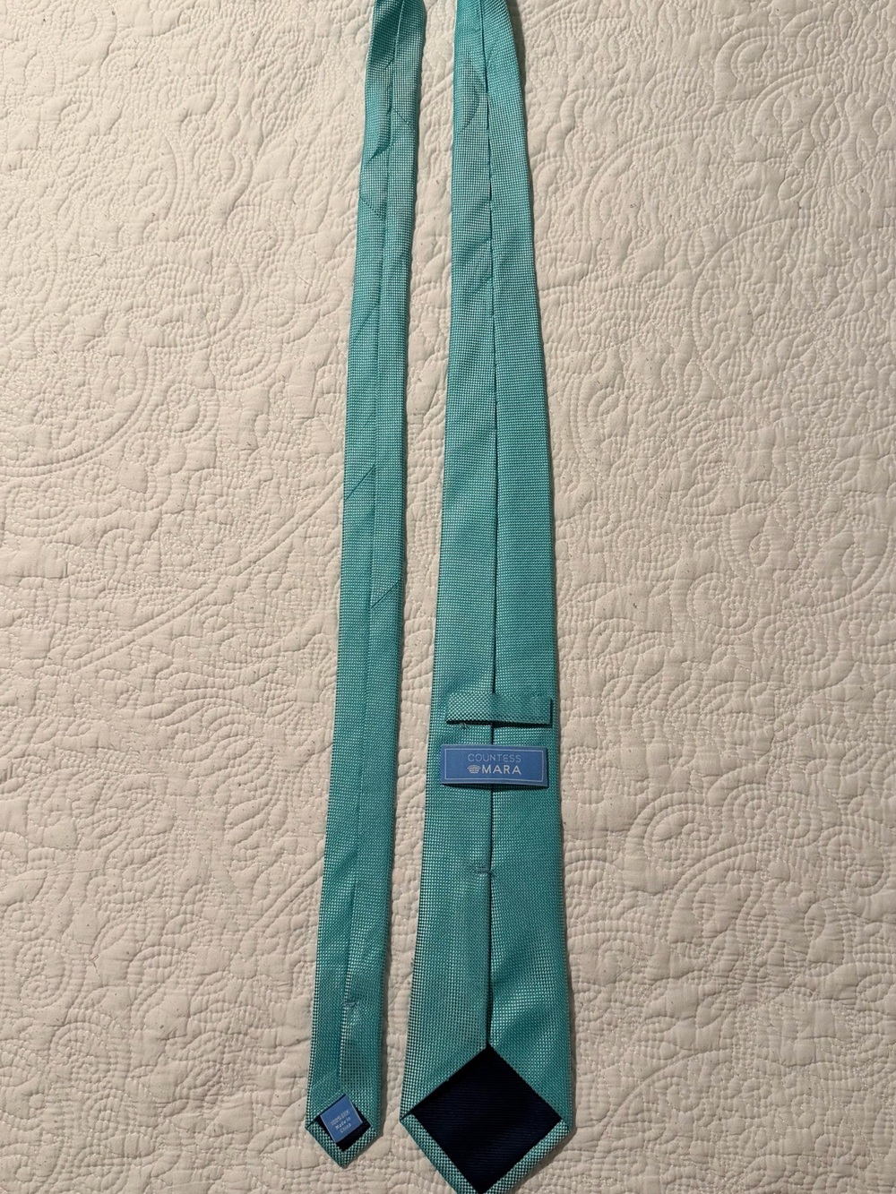 Countess Mara 100% Silk Necktie | Teal Aqua Solid Pinpoint Weave | Classic Width